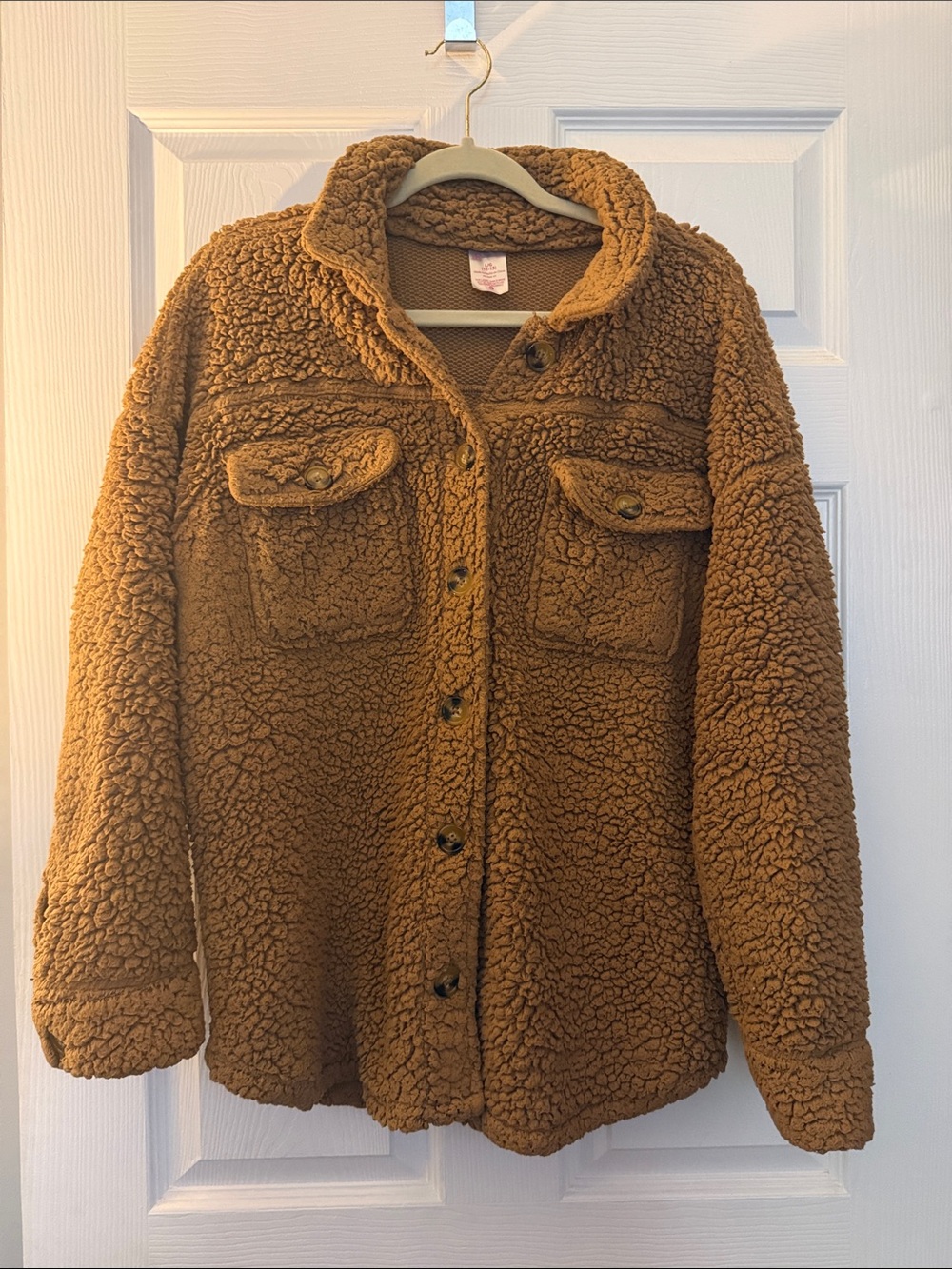 No Boundaries Teddy Sherpa Jacket in Camel Brown